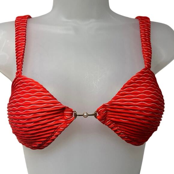 NWT Cupshe Orange Red Bikini Swim Top Gold Pearl Clasp Front Size Small - Picture 1 of 7
